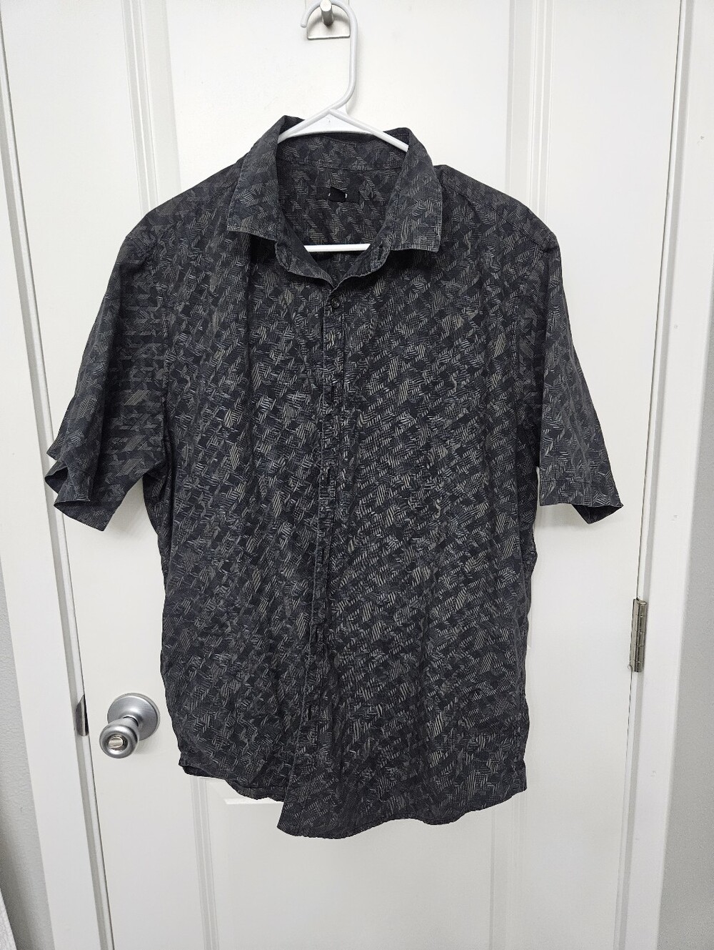 Alfani Black Short Sleeve Button-Down Shirt with Subtle Pattern